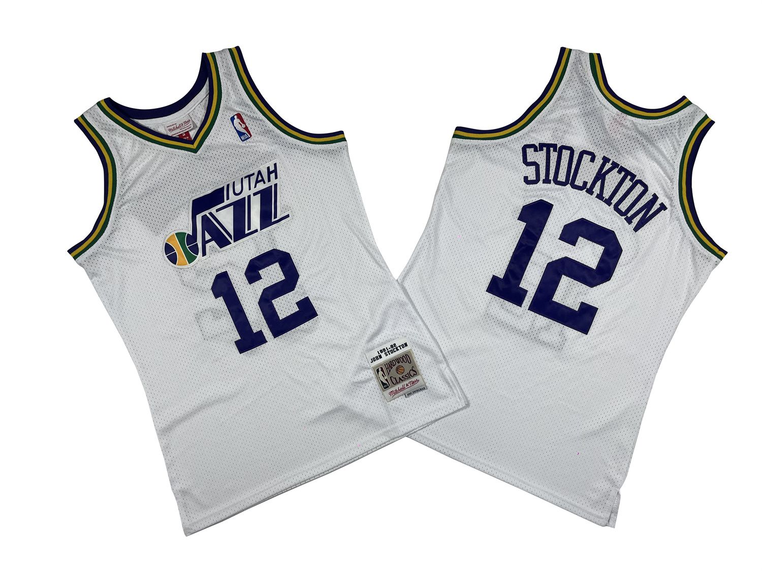 Men Utah Jazz 12 Stockton White Throwback NBA Jersey style 1